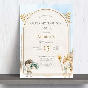 Greek Mythology Birthday Invitation Template, Ancient Greece, Editable in Templett, Printable Gods Party Invite, Medusa 5x7
