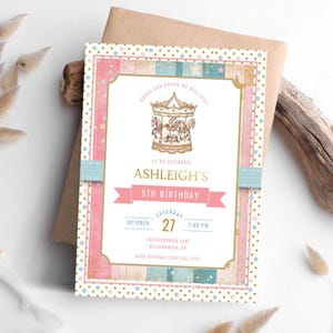 Carousel Pony Birthday Party Invitation | Vintage Horse Invite | | Editable in Templett | Carnival Party | 5x7 | Instant Download