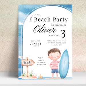 Surf and Sand Geburtstagseinladung: Strandparty-Motiv (Digitaler Download)