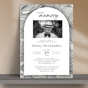 Invitation à la mémoire d'un homme | Carte funéraire universelle et carte commémorative | Téléchargement instantané | 5 x 7" | Modifiable en Templett