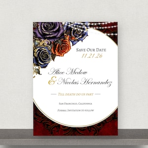 Gothic Save The Date, Dunkle Rosen, Halloween Hochzeit, Save The Date Karte, Hochzeit im Herbst, Gothic Hochzeit, Til Death Do Us Part, 5x7 RGSTD24