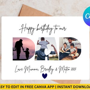 Personligt fotokort till pappa - födelsedag, fars dag (digital nedladdning). Redigera i Canva