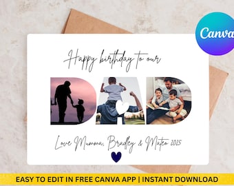 Personalized Photo Dad Card - Birthday, Father's Day (Digital Download). Edit in Canva