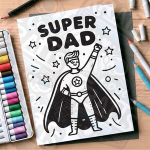 Tarjeta del Día del Padre, Papá superhéroe, Tarjeta imprimible con indicaciones para completar, Tamaños carta y A7