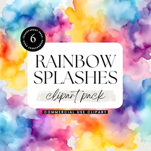 Rainbow Watercolor Splashes Clipart Pack, Watercolor Wash, Commercial Use, Invitation Clipart, Abstract Background, Digital Download