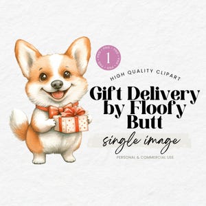 Corgi avec des cliparts cadeau, chien mignon cadeau PNG cartes d'anniversaire, invitation à une fête, art mural animal de compagnie, sublimation, illustration instantanée de chien