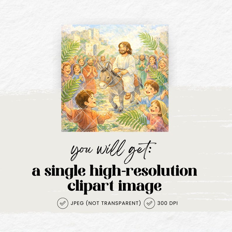 Jesus Enters Jerusalem Clipart, Palm Sunday Watercolor Image for Kids ...