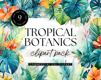 Clipart de plantes tropicales, pack de cliparts aquarelle, fleurs tropicales, clipart botanique PNG, Clipart faire-part de mariage, fleurs de printemps