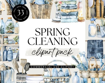 Spring Cleaning Clipart, Watercolor Clipart Pack, Housekeeping, Household Chores, Fresh Clean Laundry, Cleaning Supplies, Mom Life, Sticker