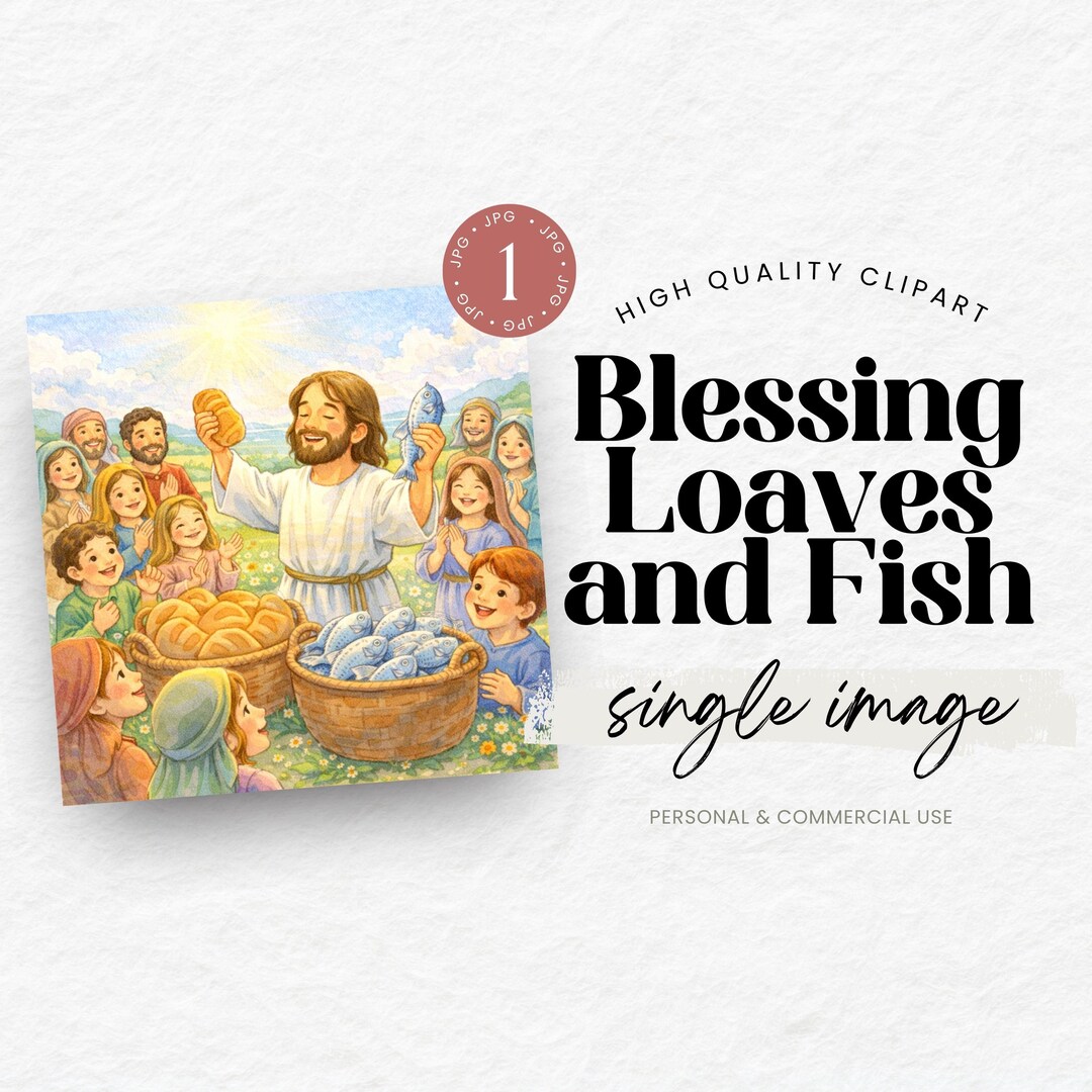 Jesus Feeds the 5000 Clipart, Watercolor Loaves and Fish Bible Scene ...
