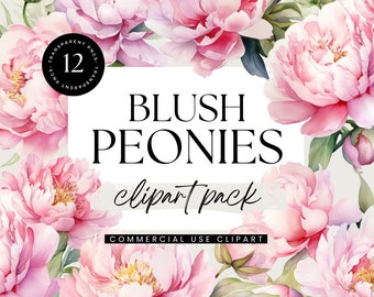 Watercolor Pink Peony Clipart, Transparent PNG Floral Pack (Digital Download)