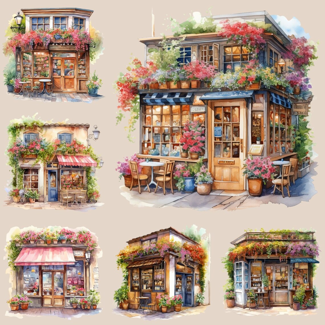 Vintage Cafe Storefront Clipart, French Countryside Coffee Shop, Cozy ...
