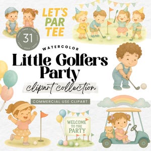 Little Golfers Party Clipart, Golf Birthday Kids PNG, Baby Shower Mini Golf Theme, Hole in One, Par Tee Party Decor Stationery Graphic