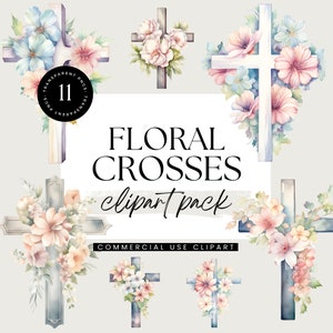 Aquarelle florale des croix des cliparts, croix chrétienne, PNG transparents, il est ressuscité, Pâques, baptême, première communion, religieux, crucifix