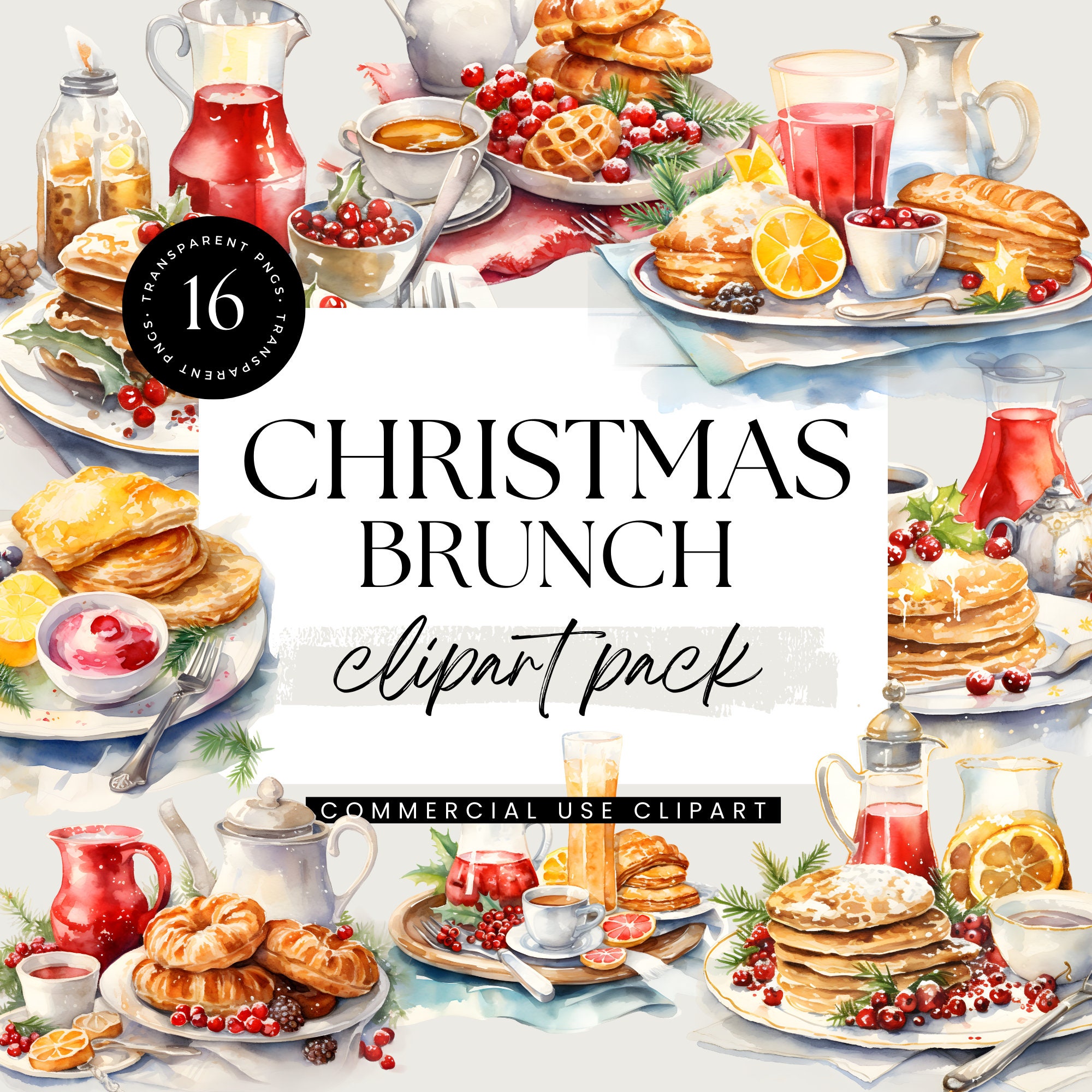 Christmas Brunch Clipart Pack, Christmas Graphics PNG, Commercial Use