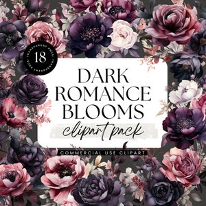Dark Moody Florals Clipart, aquarel Clipart Pack, transparante PNGs, commercieel gebruik, donker bloemboeket, bruiloft uitnodigen clipart