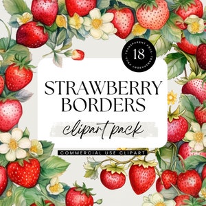 Fraise Border Clipart, Aquarelle Clipart Pack, PNG transparents, Utilisation personnelle et commerciale, Invitation Clipart, Fruits PNG
