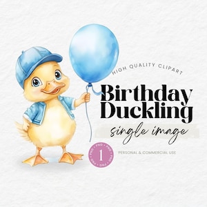 Cute Little Boy Duck Clipart, Yellow One Lucky Duck, Rubber Duckling PNG, Duck With Balloon, Baby Shower Invite Stationery, Kids Birthday