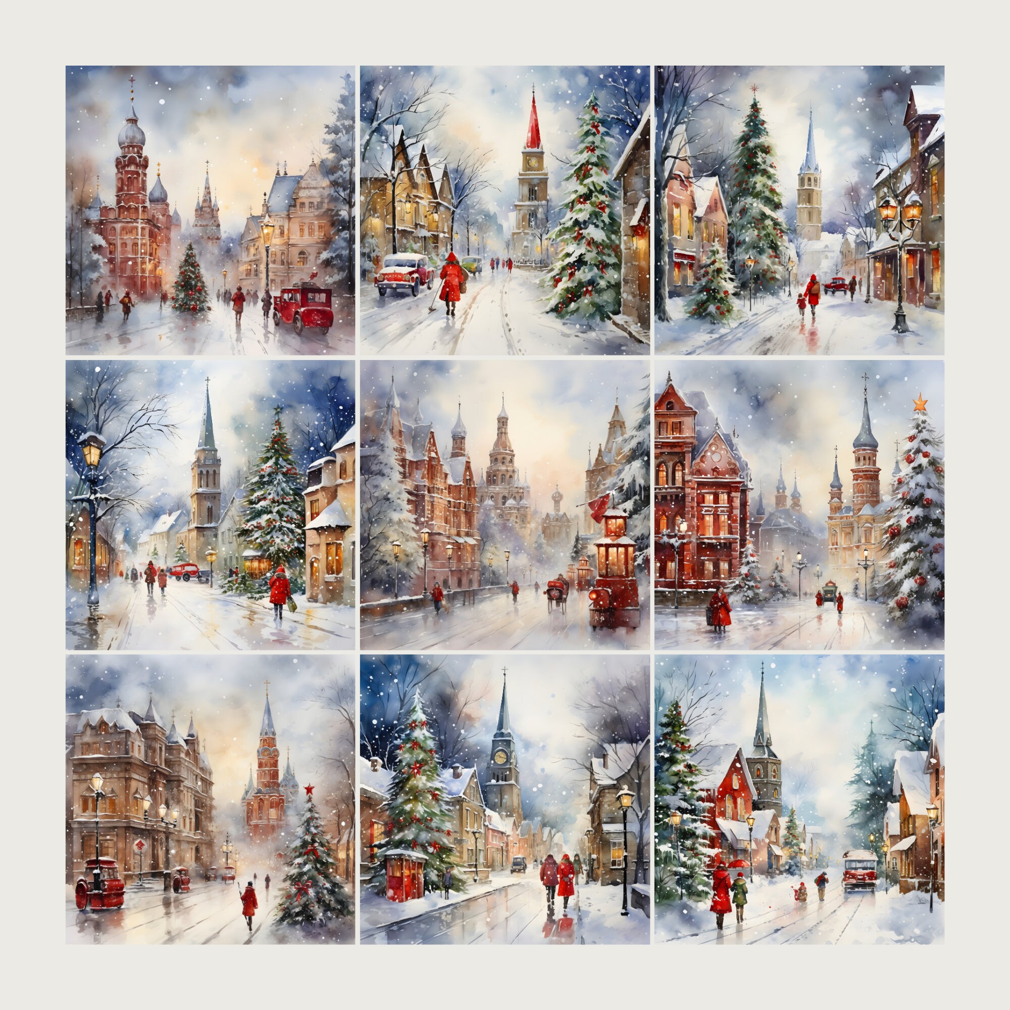 Urban Yuletide Watercolor Clipart Pack, Christmas Graphics PNG ...