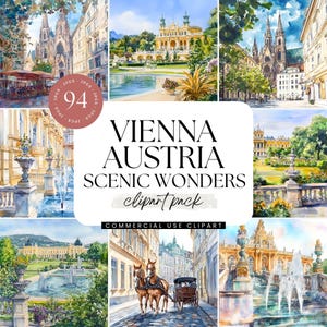 Vienna Clipart Pack, Watercolor Illustrations, Austria Travel Art, European Landmark Graphics, Cultural Destination, Summer Tourist Spot