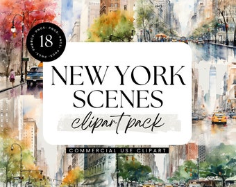 Watercolor New York Clipart, Travel Destination Clipart, Scrapbook Graphics, Wall Art, America, Holiday, Vacation