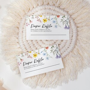 Baby in Bloom-Windel-Verlosungskarte, Windel-Verlosungskarte, Baby in Bloom-Babyparty-Einladung, Frühlings-Sommer-Wildblumen-Duscheeinladung