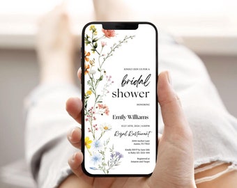 Bridal Shower Evite, Digital Floral Bridal Shower Invitation, Wildflower Invitation, Bridal Shower Invite, Virtual Invitation template, 2025