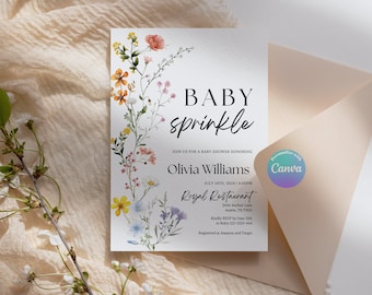 Baby Sprinkle Invitation, Baby Shower invitation, Spring summer floral Baby shower sprinkle, Digital Baby shower invitation template, 2025