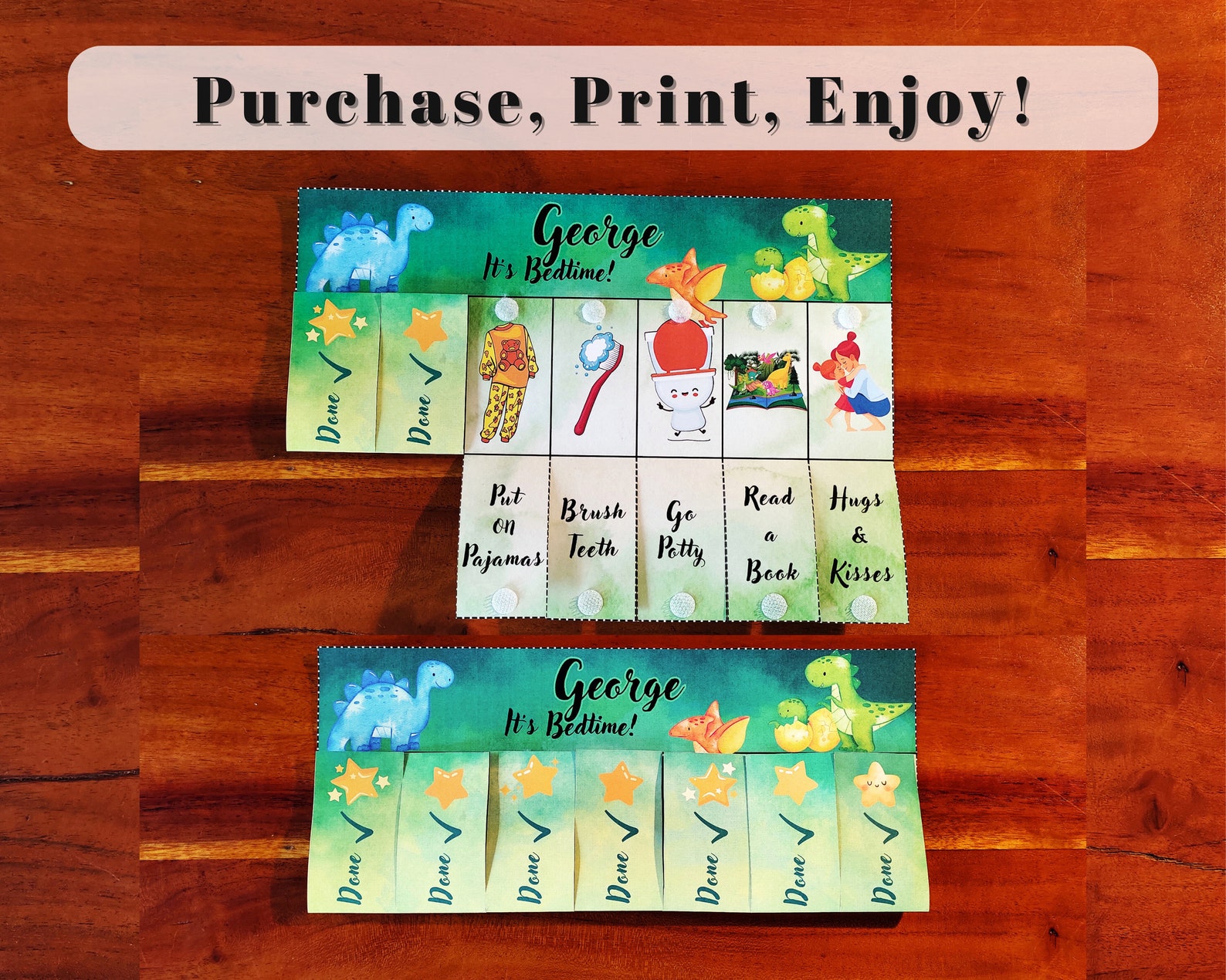 Dino Customized Chore Chart for Kids, Printable Folding, Flip Chart ...