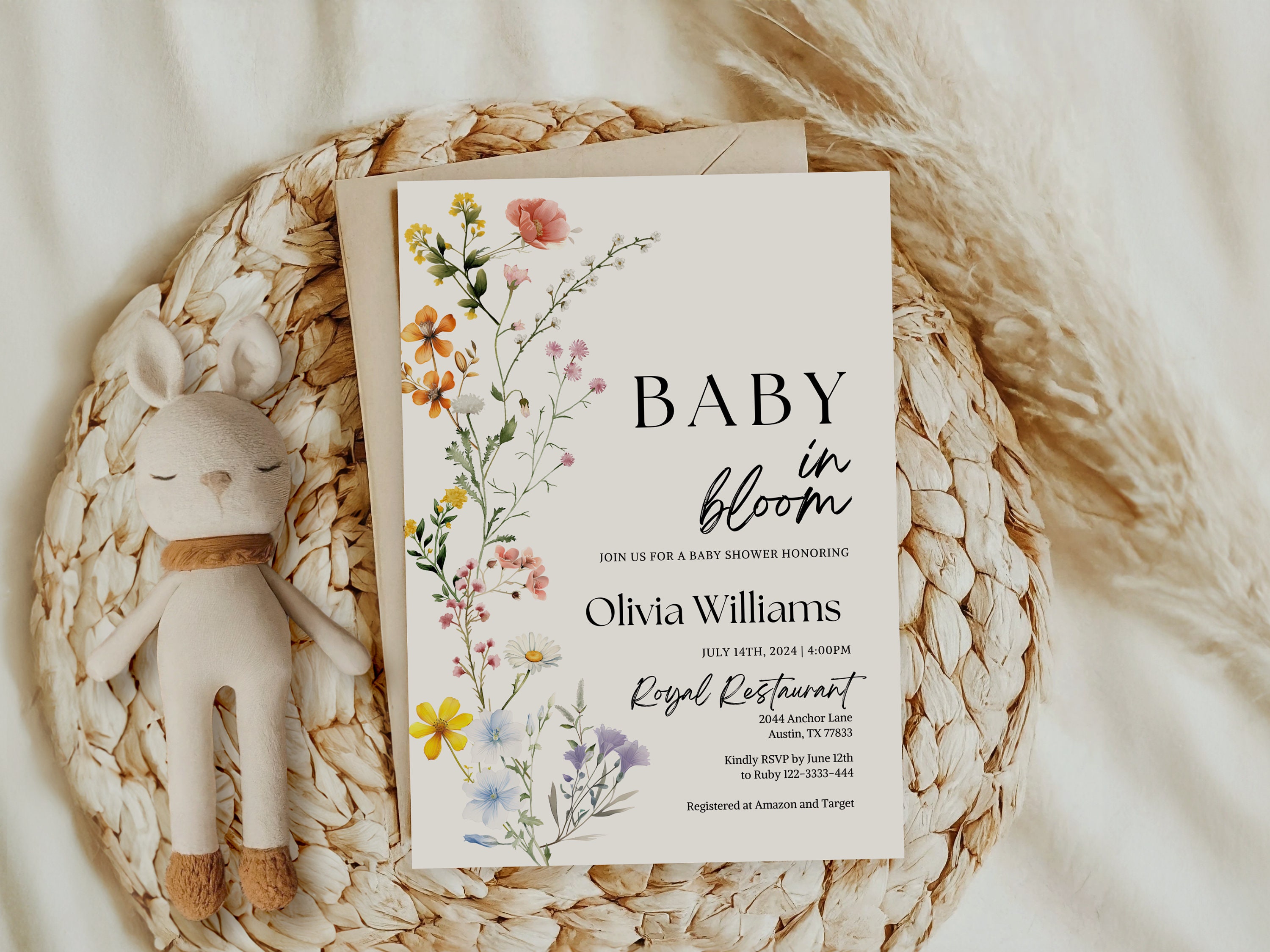 Spring Invitations Bloom Baby in Bloom Invitation, Baby Shower Invitation, Spring Summer Floral ...