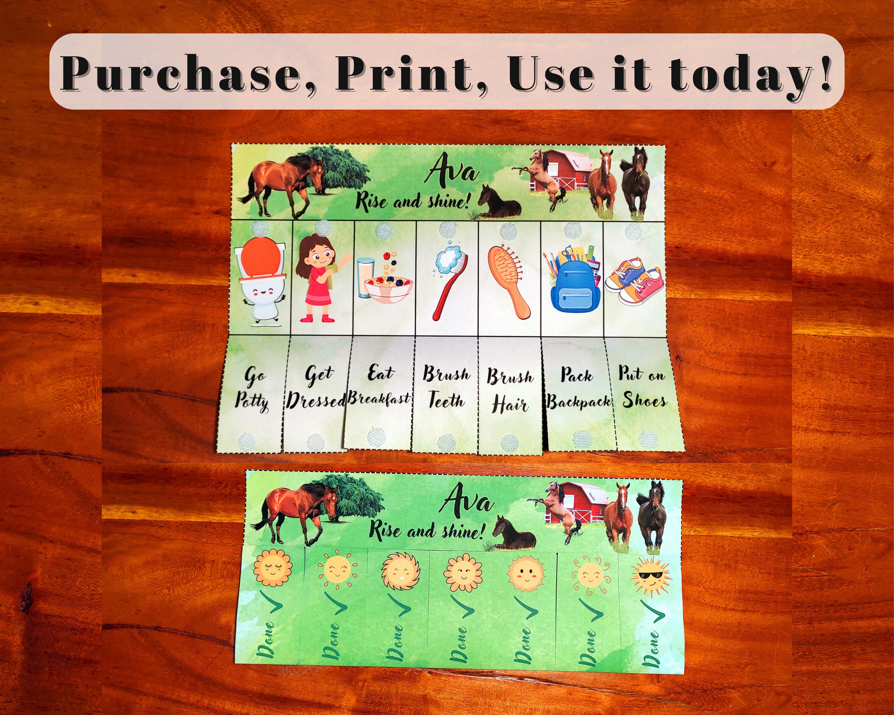 Horse Morning Routine Chart, Printable Flip Chore Chart for Kids Daily ...