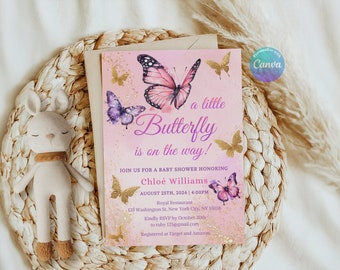 Butterfly Baby Shower Invitation, Baby Shower Invitation for Girl, Digital Baby Shower Invitation Template, a little butterfly is on the way