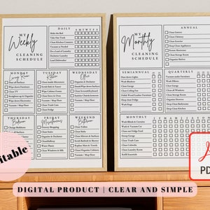 BEWERKBARE schoonmaakchecklist, schoonmaakschema, gezinskarwei grafiek afdrukbaar, schoonmaakplanner, wekelijkse huisklusjes, maandelijks, jaarlijks tracker