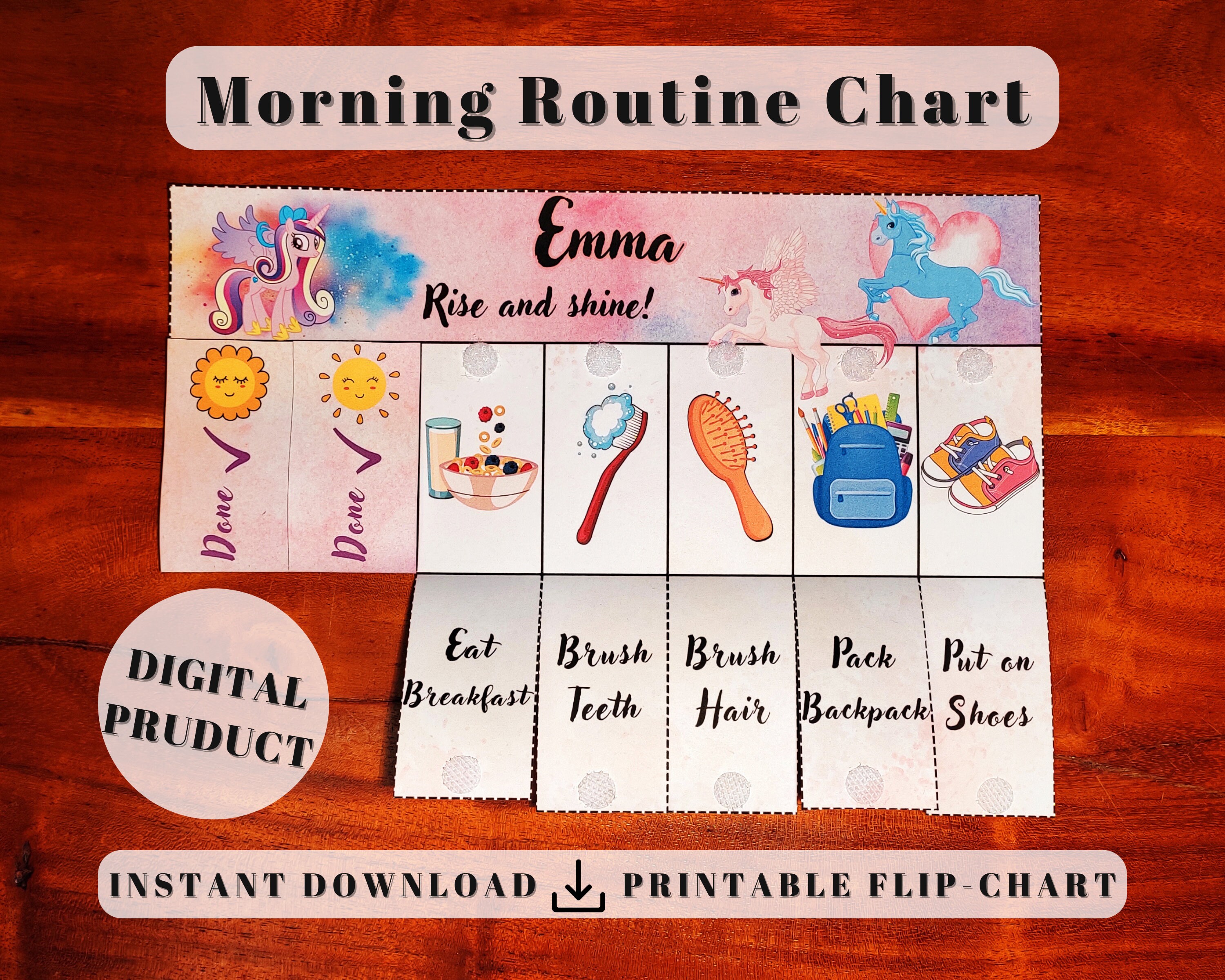 Pony Morning Routine Chart, Printable Flip Chore Chart for Kids Daily ...