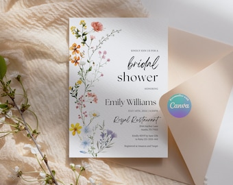 Bridal shower Invitation, Floral Bridal Shower Invitation, Wildflower Invitation, Bridal Shower Invite, Boho Invitation template