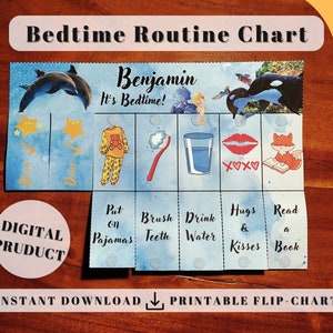 Sealife Bedtime Chore Chart for Kids (Standard), printable kids routine, cards for kids chart toddler kids educational activities Orca, adhd