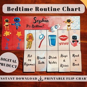 Robot Bedtime Chore Chart for Kids (Standard), parenting hack | build a routine, chart toddler kids, educational activities pictures, adhd