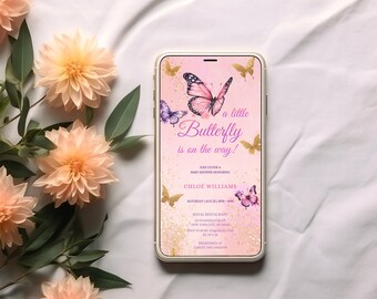 Butterfly Baby Shower Evite, Digital Butterfly Baby Shower Invitation for Girl, a little butterfly is on the way, Virtual Baby Shower Invite