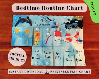Sealife Bedtime Routine Chart (Tidy Up), Printable Folding / Flip Chart: kids daily checklist / visual schedule evening chore chart for kids