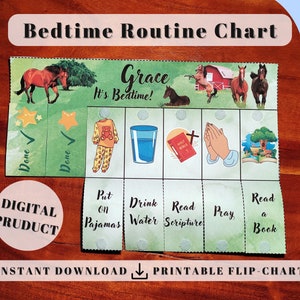 Horses Toddler Bedtime Routine Flip Chart (Pray), printable kids routine, cards for kids chart toddler kids educational activities Christian