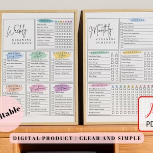 Bearbeitbarer Reinigungsplan | Druckbar | Checkliste für die wöchentliche, monatliche, tägliche Reinigung, ADHS, Putzplaner, Putzliste | Digitales PDF