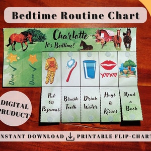 Horses Bedtime Chore Chart for Kids (Standard) printable kids routine, cards for kids chart toddler kids educational activities adhd planner