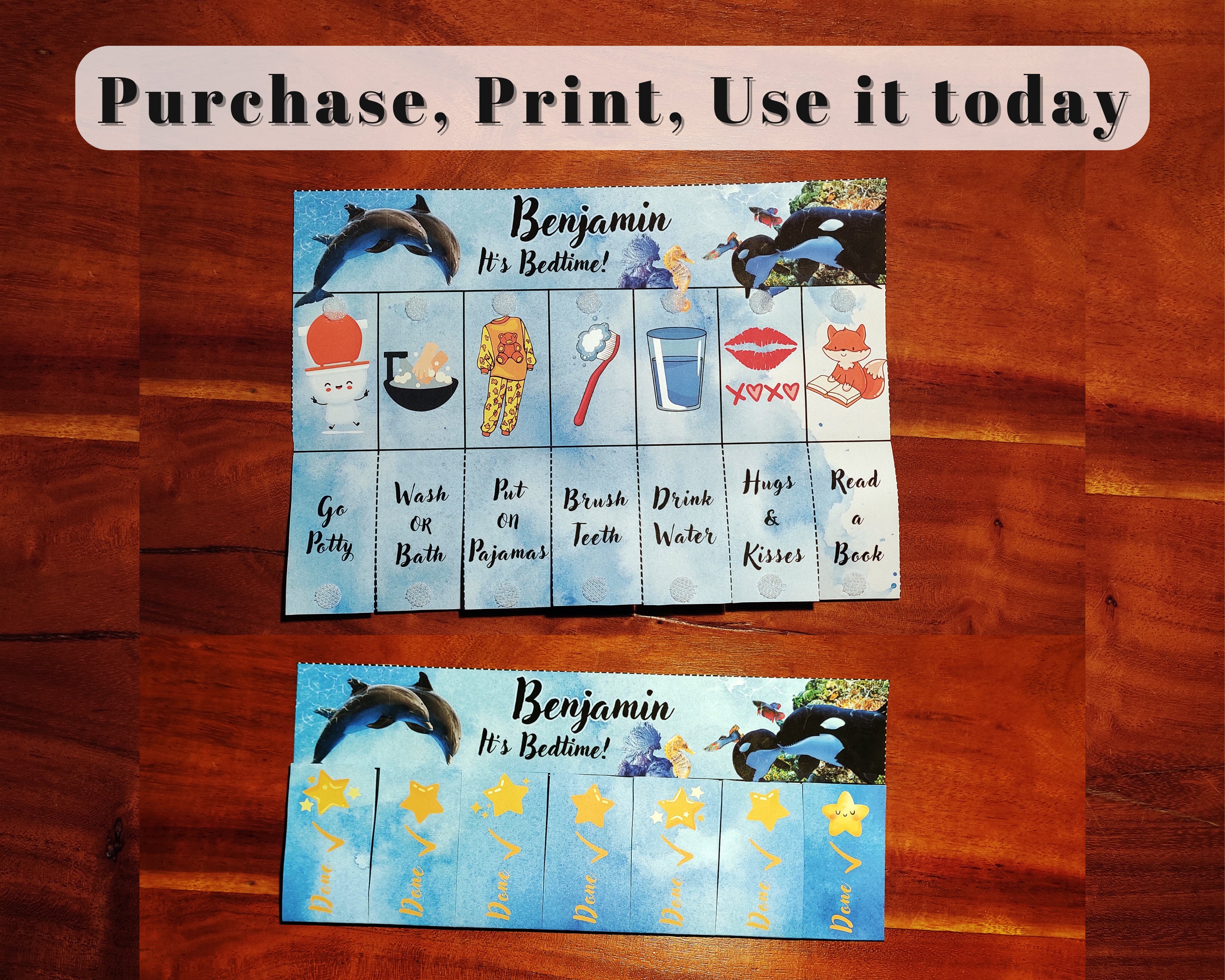 Sealife Bedtime Chore Chart for Kids (standard), Printable Kids Routine ...