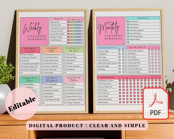 Editable Cleaning Schedule Planner, Digital Weekly Cleaning Checklist, Family Kids Chore Chart List, Household Cleaning Printable PDF, adhd