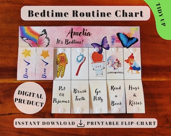 Butterfly Bedtime Routine Chart (Tidy Up), Printable Folding Flip Chart kids daily checklist / visual schedule bathroom chore chart for kids