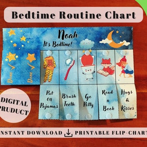 Moon Bedtime Routine Chart (Tidy Up), Printable Folding / Flip Chart : kids daily checklist / visual schedule bedtime chore chart for kids