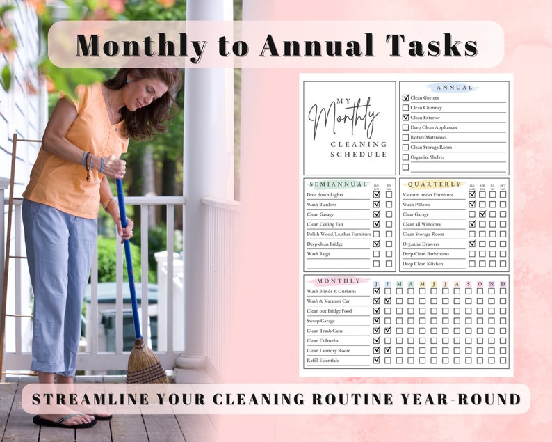 Editable Cleaning Schedule Printable Weekly, Monthly, Yearly Cleaning