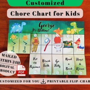 Dino Customized Chore Chart for Kids, Printable Folding, Flip Chart, chore chart for kids, toddler routine, reward chart, adhd planner