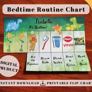 Dino Bedtime Chore Chart for Kids (Standard), toddler dinosaur bedding | cards for kids, chart toddler kids, educational activities, autism