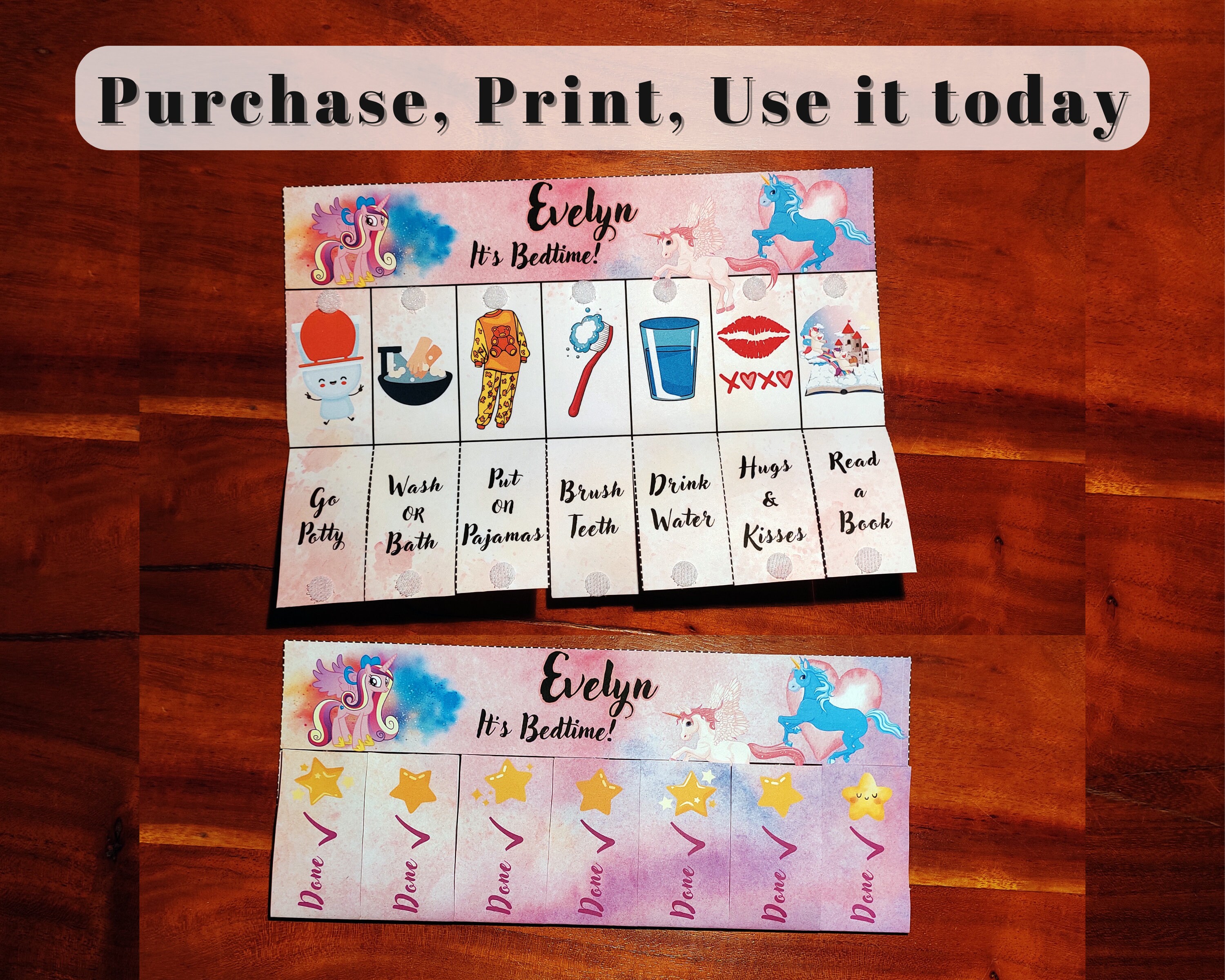 Pony Bedtime Chore Chart for Kids (standard), Printable Kids Routine ...